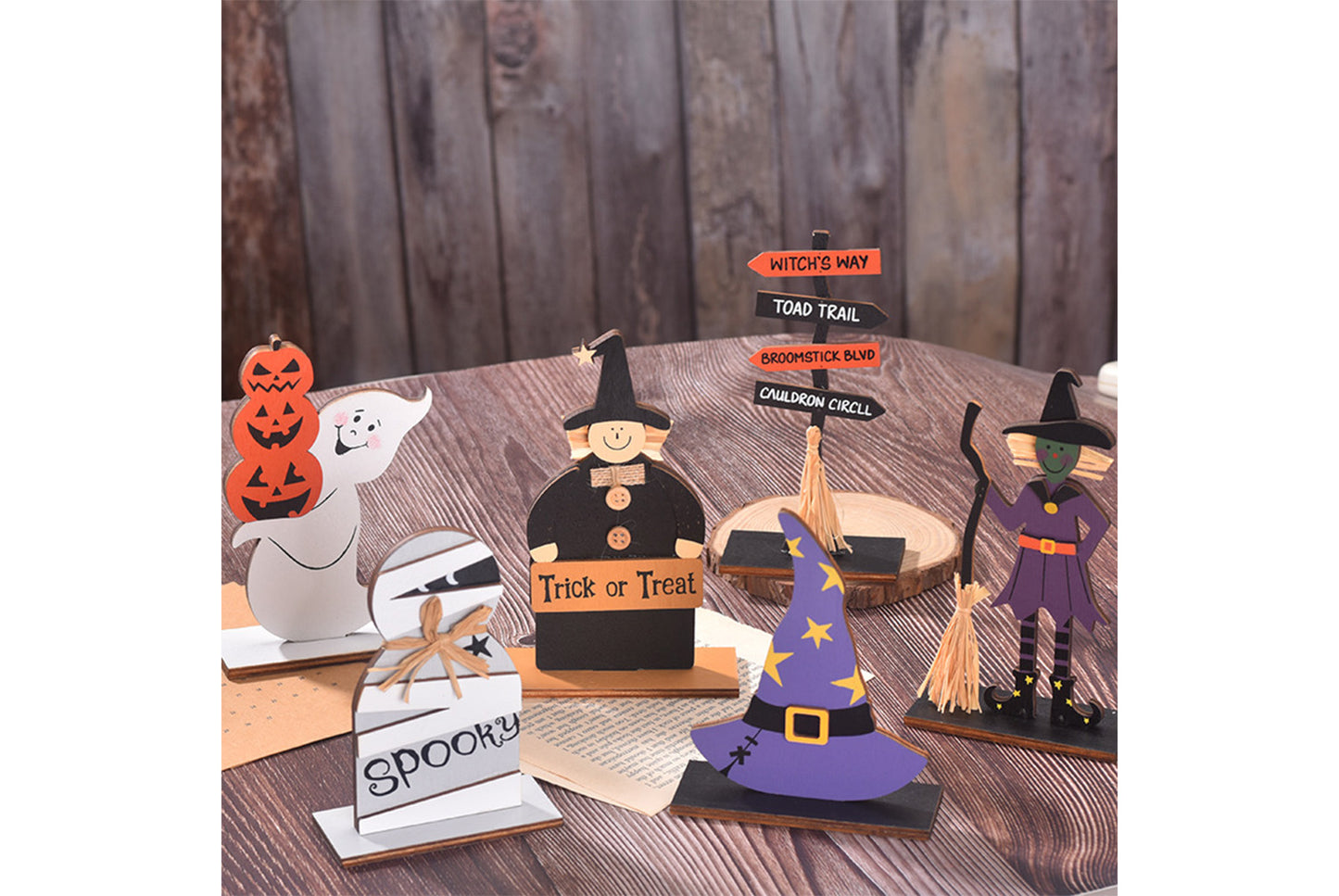 **Halloween Wooden Ornaments | Witch Ghost Themed Painted Decorations**