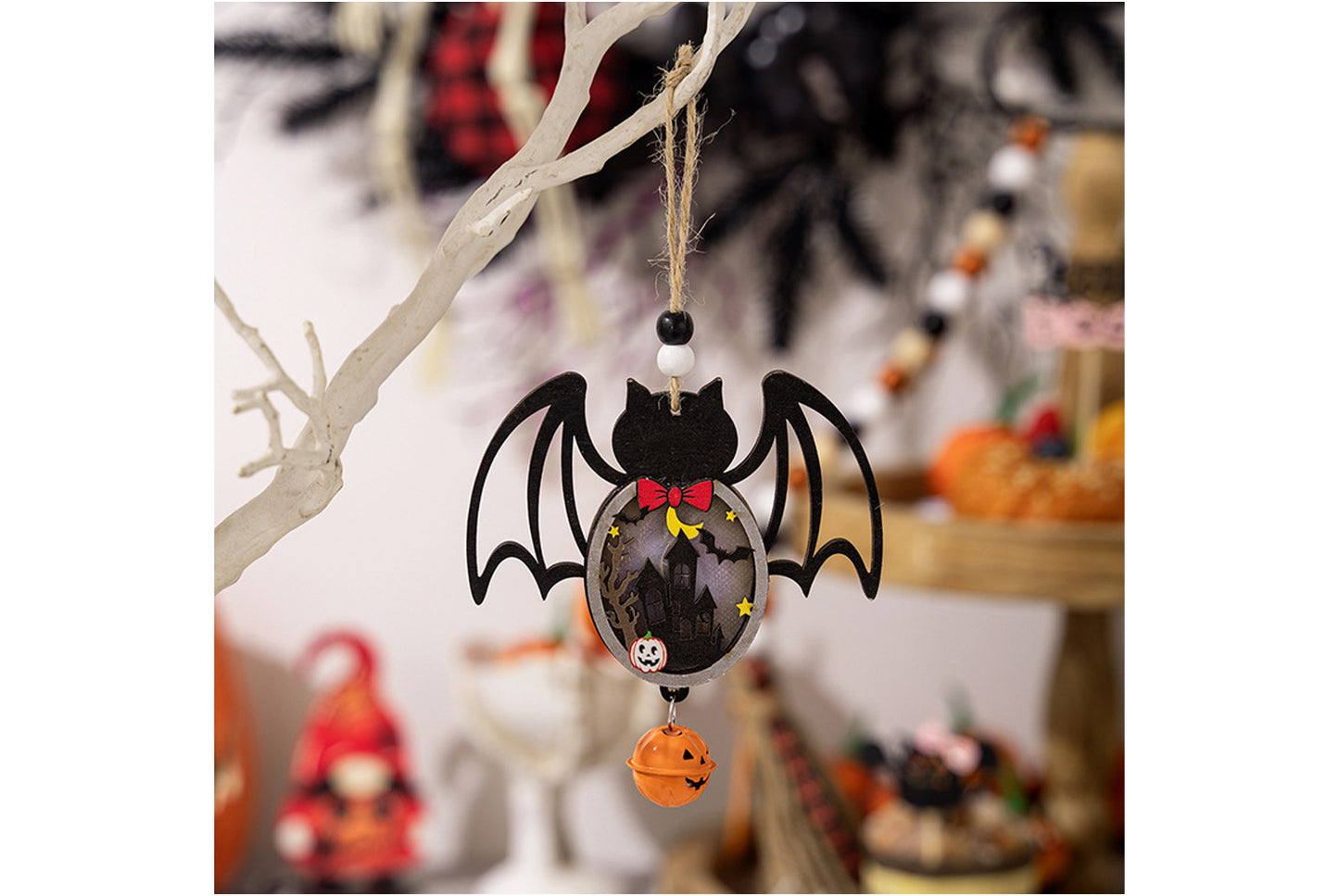Halloween Wooden Light-Up Pendant | Pumpkin, Bat, and Spider Horror Decoration