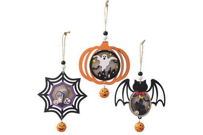 Halloween Wooden Light-Up Pendant | Pumpkin, Bat, and Spider Horror Decoration