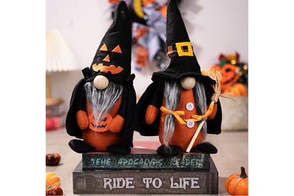 **Halloween Fabric Gnome Figurine | Pumpkin and Broom Witch Home Decor**