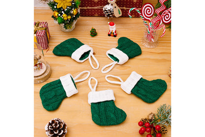 **Green Knitted Mini Christmas Stocking Ornament**