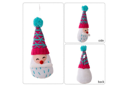 **Christmas Cartoon Striped Pom-Pom Pointed Hat Santa Claus Ornament**