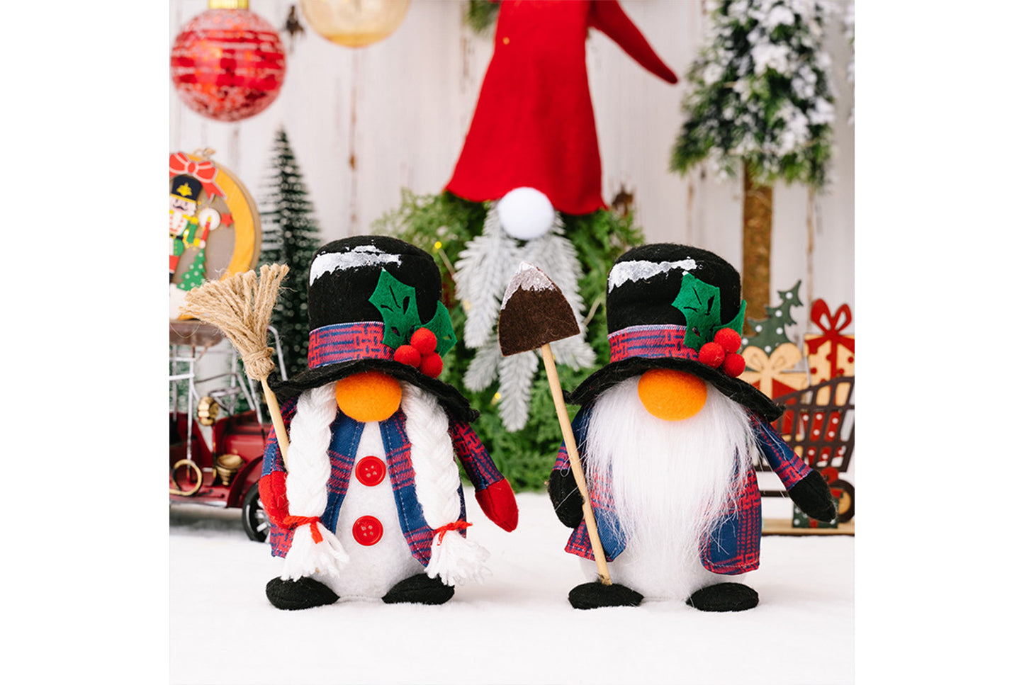 **Christmas Faceless Doll, Snowman, and Goblin Ornament Set**