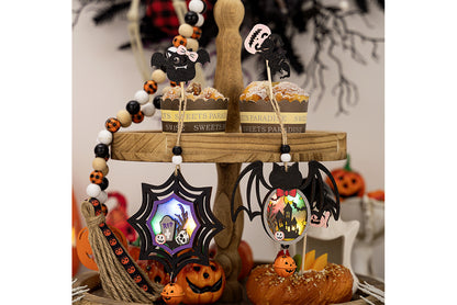 Halloween Wooden Light-Up Pendant | Pumpkin, Bat, and Spider Horror Decoration