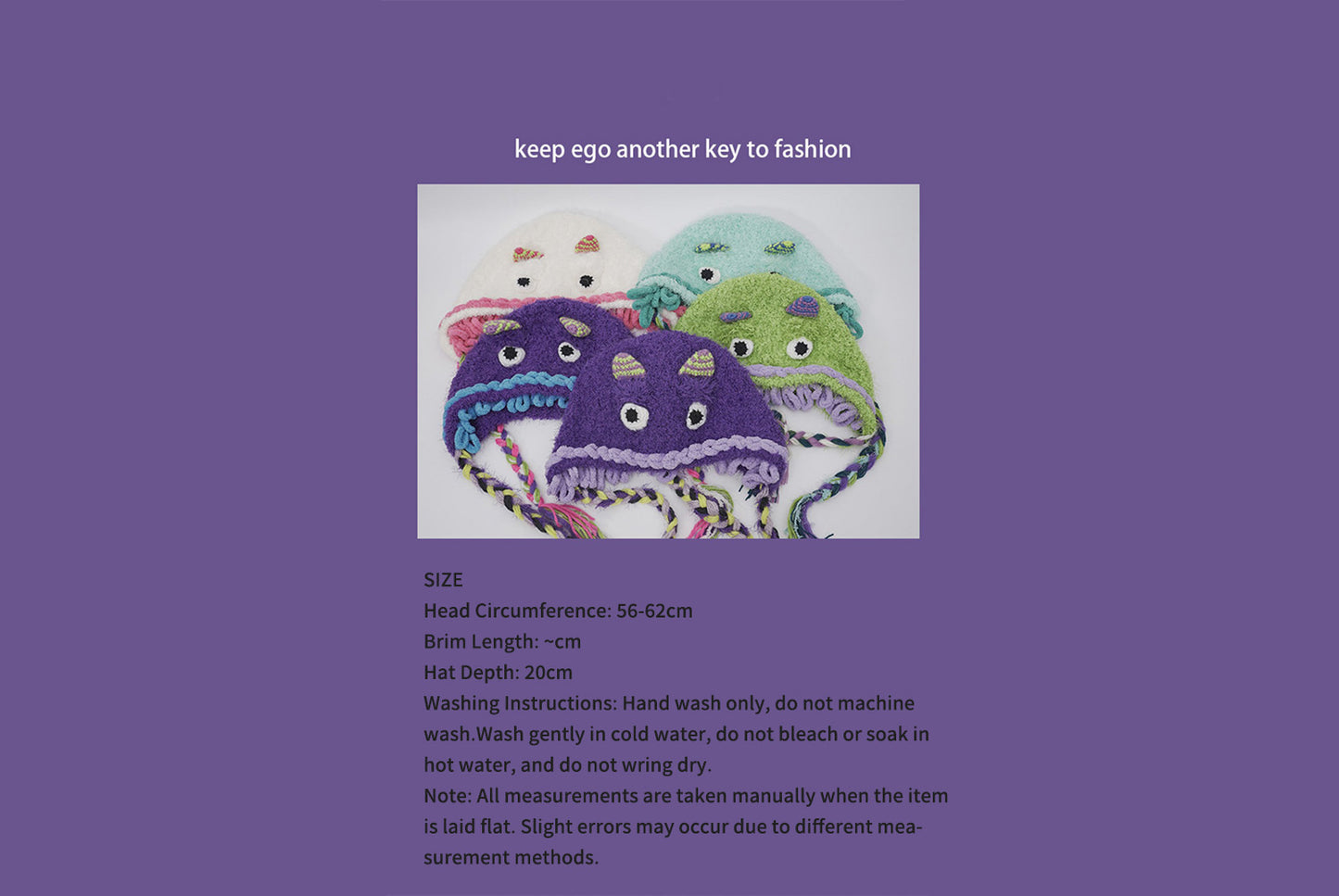 **Cartoon Plush Monster Knitted Hat with Earflaps