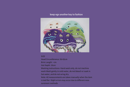 **Cartoon Plush Monster Knitted Hat with Earflaps