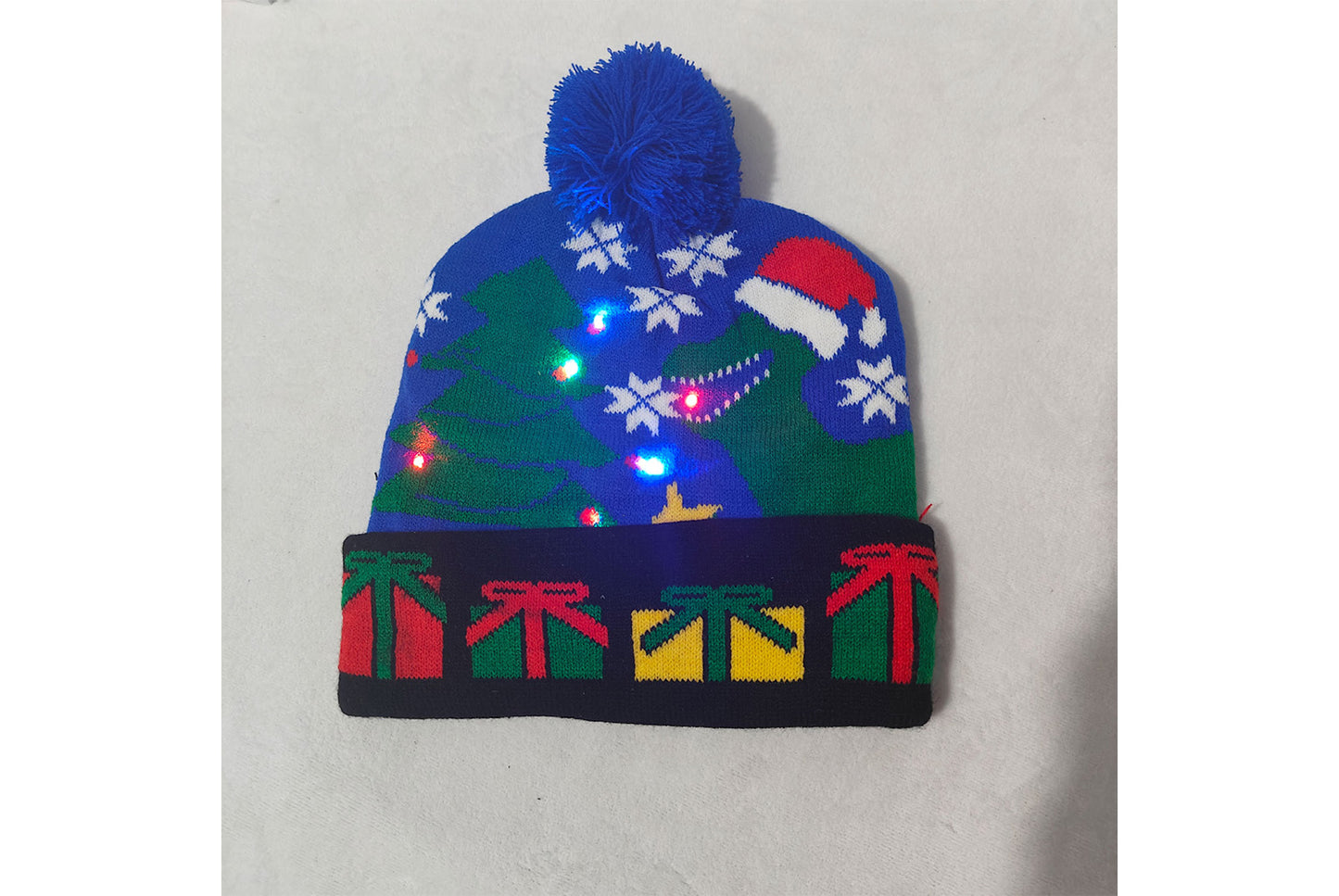 **Christmas LED Pom-Pom Knit Hat (Winter Warm Fold-Up Light-Up Hat)**