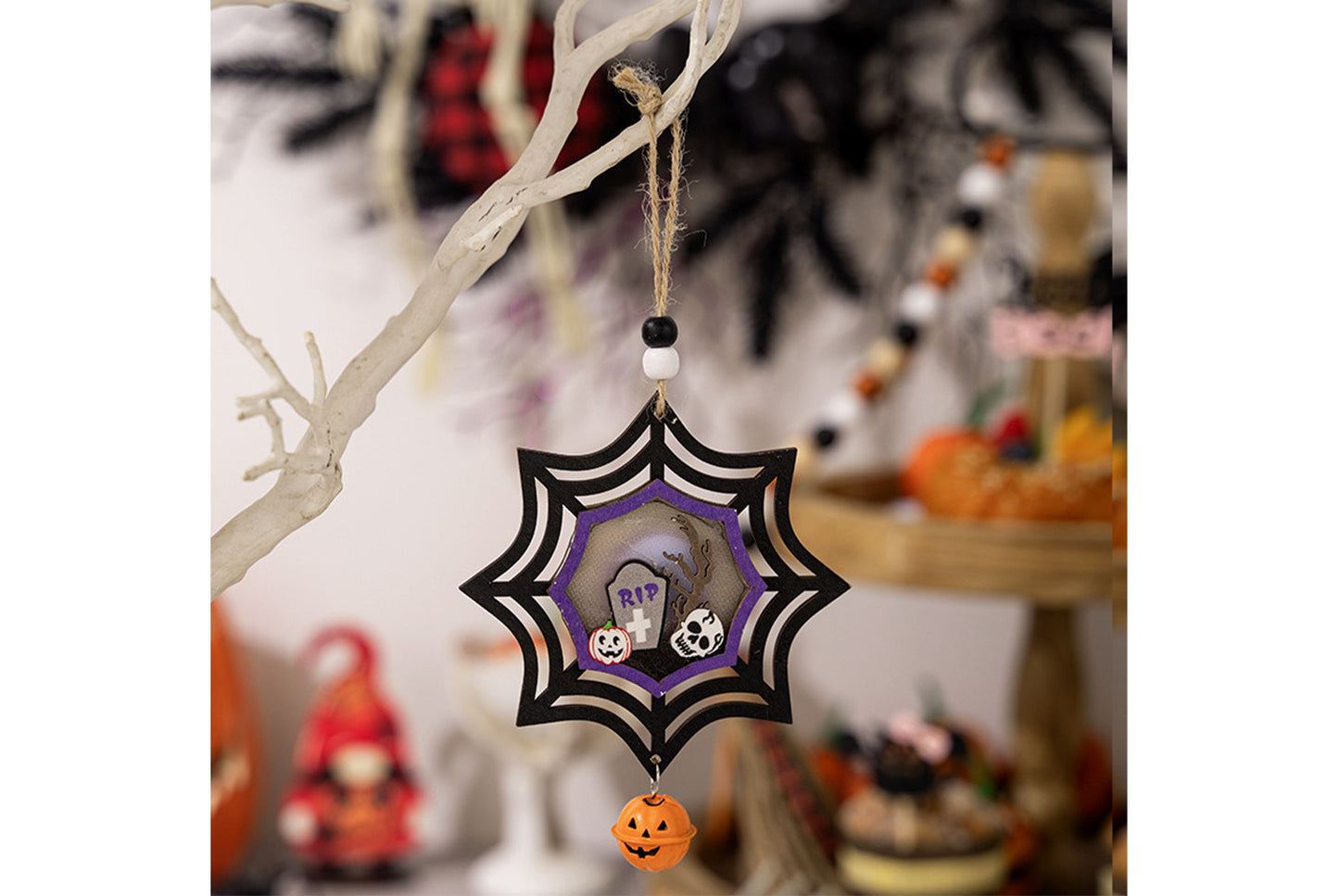 Halloween Wooden Light-Up Pendant | Pumpkin, Bat, and Spider Horror Decoration