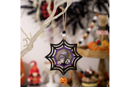 Halloween Wooden Light-Up Pendant | Pumpkin, Bat, and Spider Horror Decoration