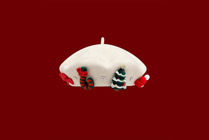 **Christmas Wool Beret (Parent-Child Winter Painter's Hat)**