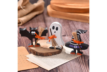 **Halloween Wooden Ornaments | Ghost Bat Tiered Tray Decoration**