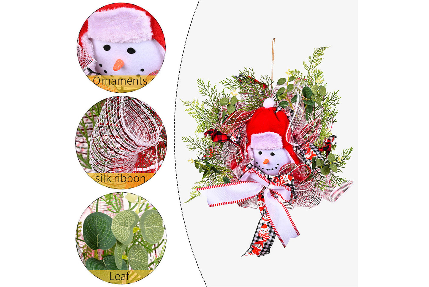 **Christmas Cartoon Snowman Ribbon Wreath Decoration**