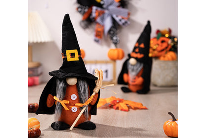 **Halloween Fabric Gnome Figurine | Pumpkin and Broom Witch Home Decor**